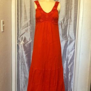 Bright orange midi or maxi dress (50in. long flat)